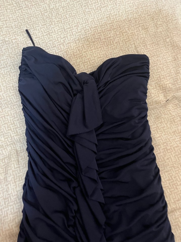 Lacivert Drapeli Straplez Uzun Elbise - Görsel 3