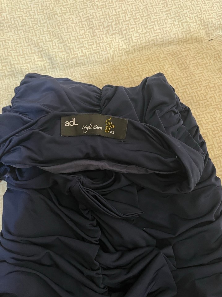 Lacivert Drapeli Straplez Uzun Elbise - Görsel 4