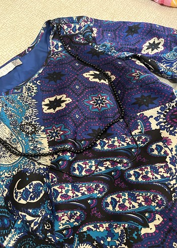 Mavi Uzun Kollu Desenli Bohem Hamile Tunik - Görsel 2