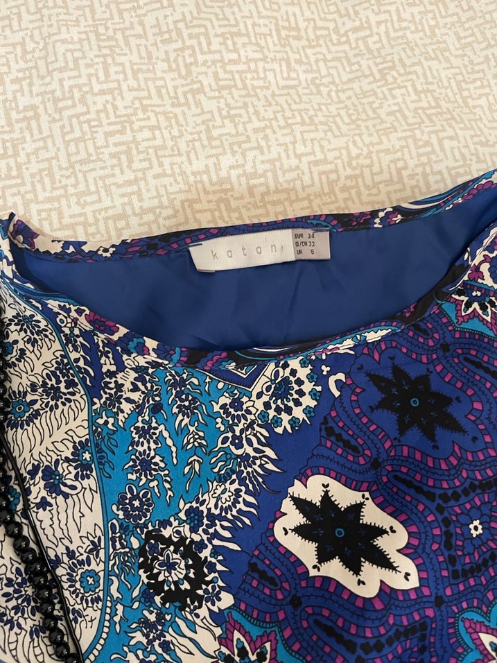 Mavi Uzun Kollu Desenli Bohem Hamile Tunik - Görsel 4