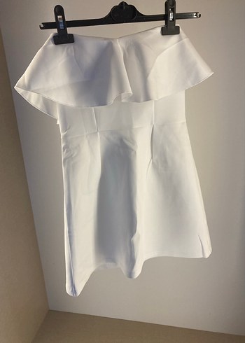 Beyaz Straplez Mini Elbise - Görsel 2