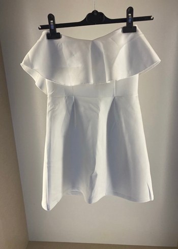 Beyaz Fırfırlı Straplez Mini Elbise - Görsel 2