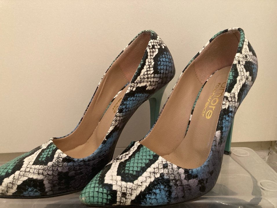 Turkuaz Yılan Desenli Topuklu Stiletto - Görsel 2