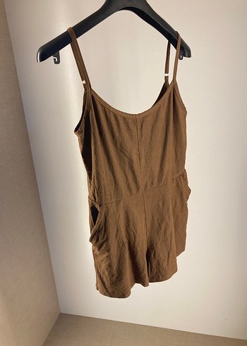 Süet Kumaşlı Kahverengi Mini Tulum - Görsel 2