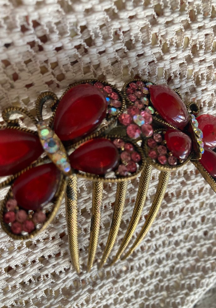 Bordo Boncuklu Vintage Saç Tokası - Görsel 2