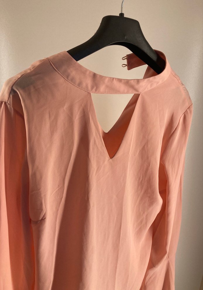 Pembe V Yaka Uzun Kollu Salaş Bluz şifon - Görsel 2