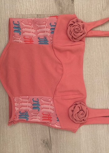 Pembe Çiçek Detaylı Mini Büstiyer - Görsel 2