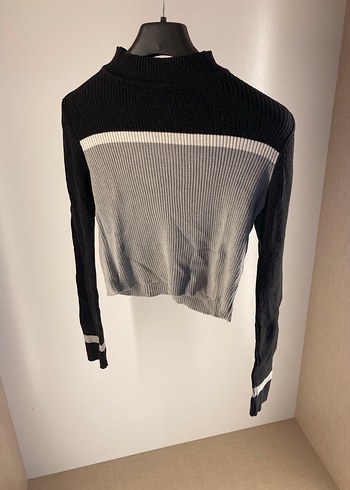 Boğazlı, Uzun Kollu, Gri Fitilli Kazak - Görsel 2