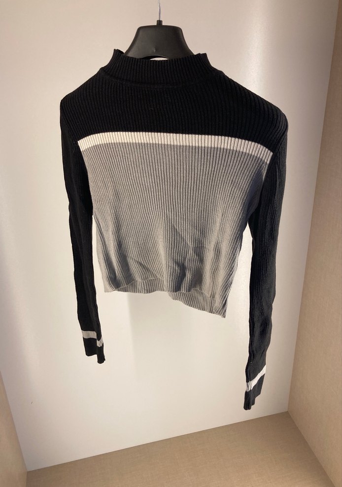 Boğazlı, Uzun Kollu, Gri Fitilli Kazak - Görsel 2