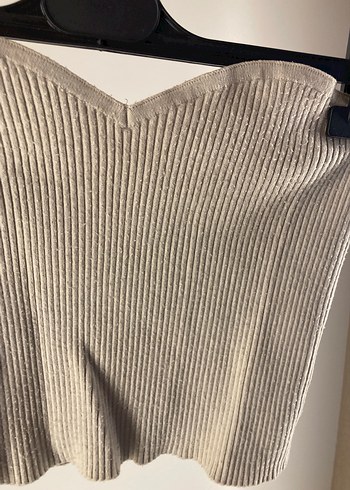 Bej Örgü Straplez Mini Crop Top - Görsel 2