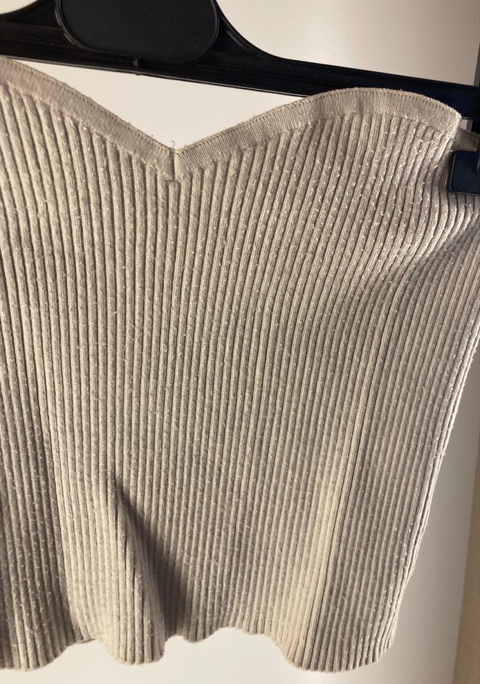 Bej Örgü Straplez Mini Crop Top - Görsel 2