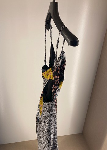 Çok Renkli Bohem V Yakalı Uzun Elbise BEL DEKOLTELİ - Görsel 3