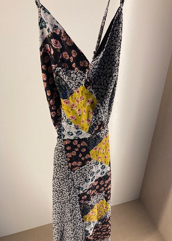 Çok Renkli Bohem V Yakalı Uzun Elbise BEL DEKOLTELİ - Görsel 2