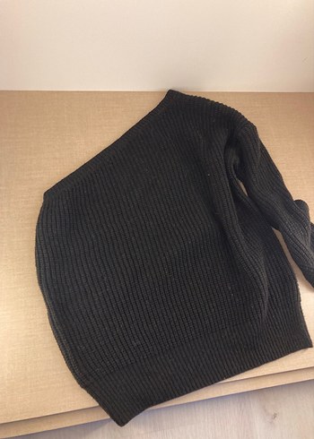 Siyah tek omuz örme kazak - Görsel 2