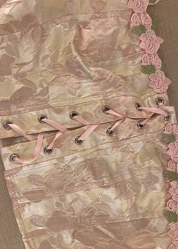 Pembe Dantel Detaylı Bohem Straplez Büstiyer - Görsel 3