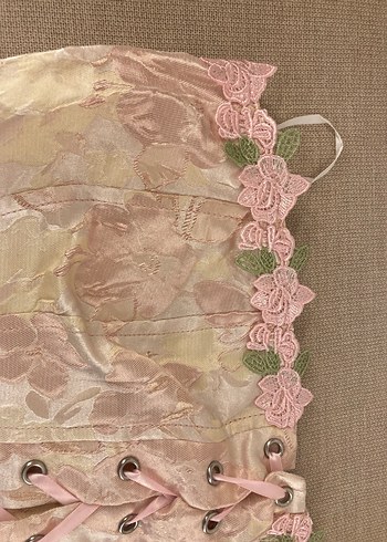 Pembe Dantel Detaylı Bohem Straplez Büstiyer - Görsel 2