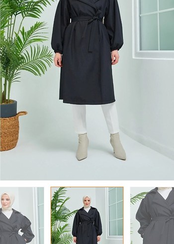 Kadın Siyah Uzun Kuşaklı Trençkot - Görsel 2