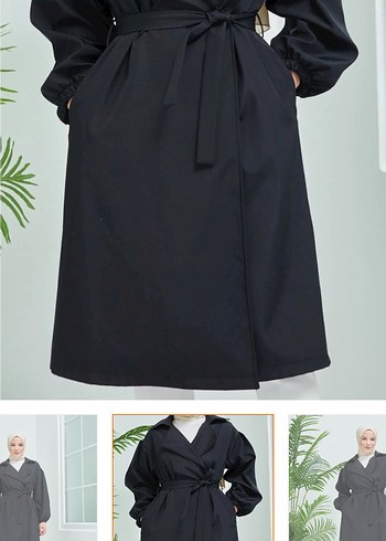 Kadın Siyah Uzun Kuşaklı Trençkot - Görsel 3