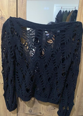 Dilvin Siyah Örgü Bohem Kadın Kazak - Görsel 3