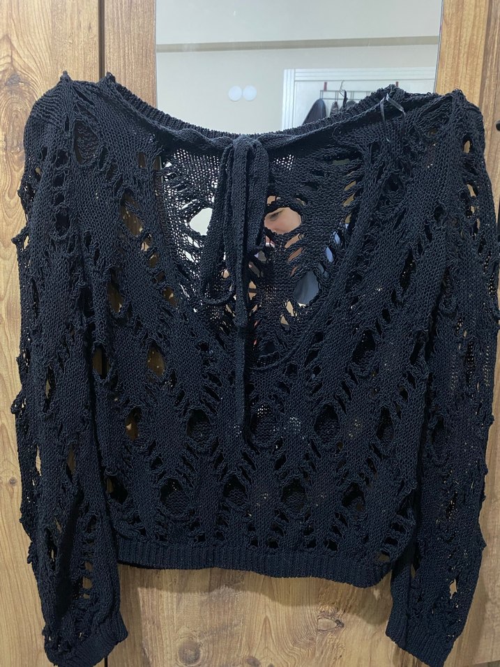 Dilvin Siyah Örgü Bohem Kadın Kazak - Görsel 2