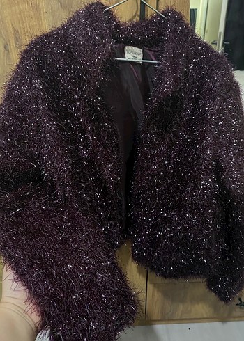 Mor Kürklü Kadın ışıltılı Ceket - Görsel 3
