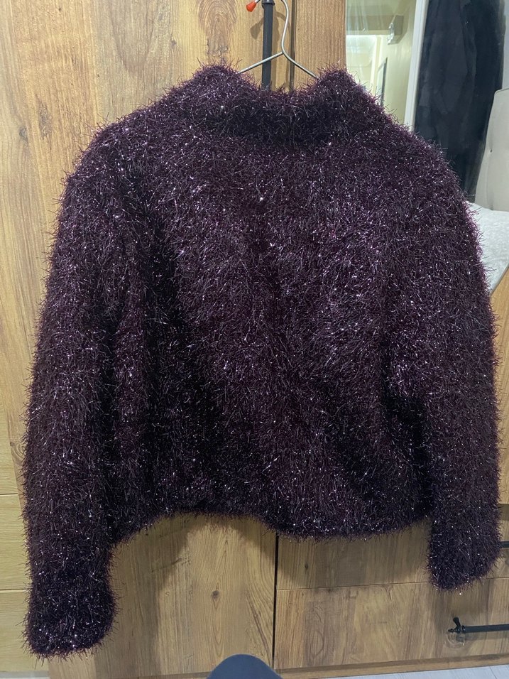 Mor Kürklü Kadın ışıltılı Ceket - Görsel 4