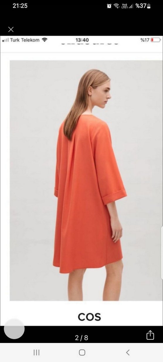 COS Turuncu Midi Rahat Kesim Kısa Kollu Elbise - Görsel 2