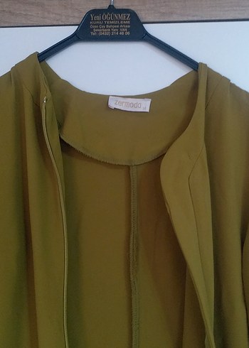 Kadın Yağ Yeşili Uzun Salaş Krep Kaban - Görsel 2