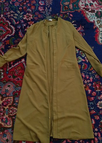 Kadın Yağ Yeşili Uzun Salaş Krep Kaban - Görsel 5