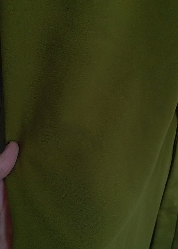 Kadın Yağ Yeşili Uzun Salaş Krep Kaban - Görsel 4