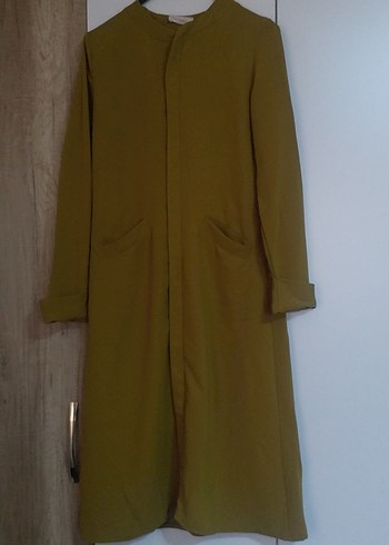 Kadın Yağ Yeşili Uzun Salaş Krep Kaban - Görsel 8