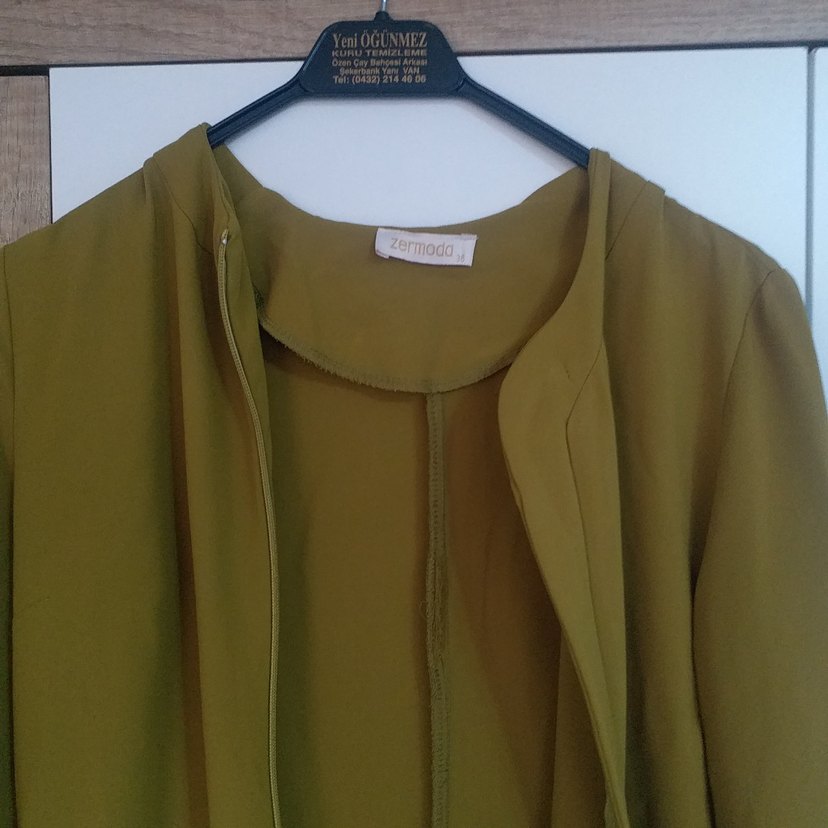 Kadın Yağ Yeşili Uzun Salaş Krep Kaban - Görsel 2