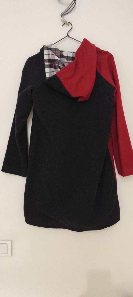 Kırmızı Siyah Fermuarlı Uzun Kaban - Görsel 5