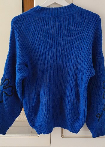 Mavi Örgü Kadın Kazak - Görsel 5