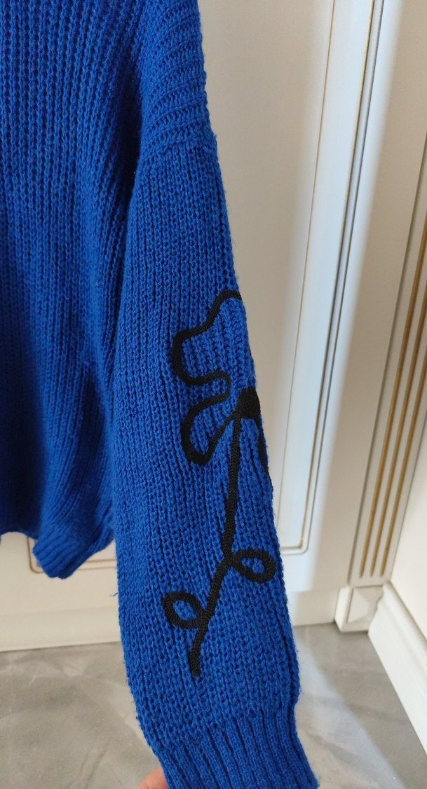 Mavi Örgü Kadın Kazak - Görsel 3