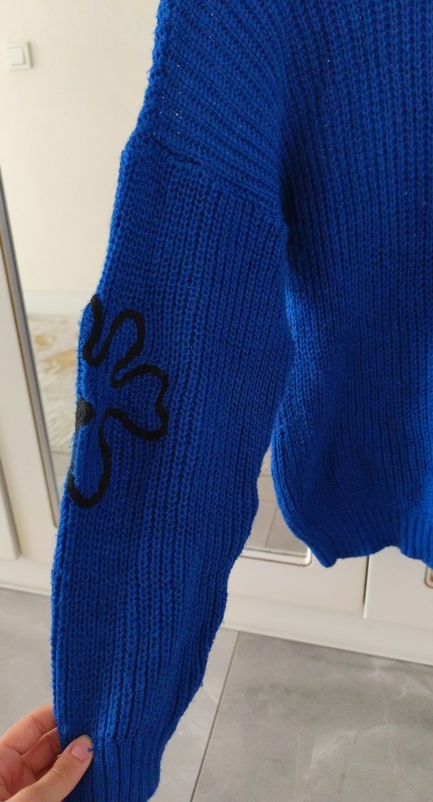 Mavi Örgü Kadın Kazak - Görsel 4