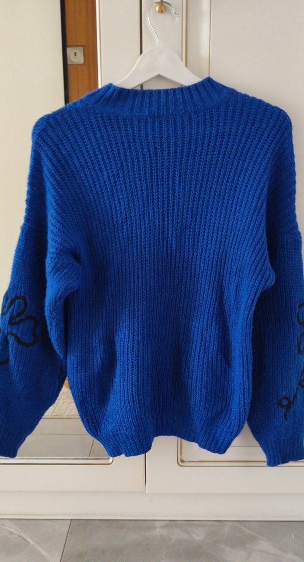 Mavi Örgü Kadın Kazak - Görsel 5