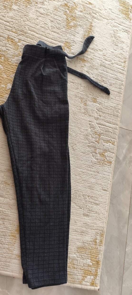 Gri Beli Kuşaklı Kadın Kumaş Pantolon - Görsel 2