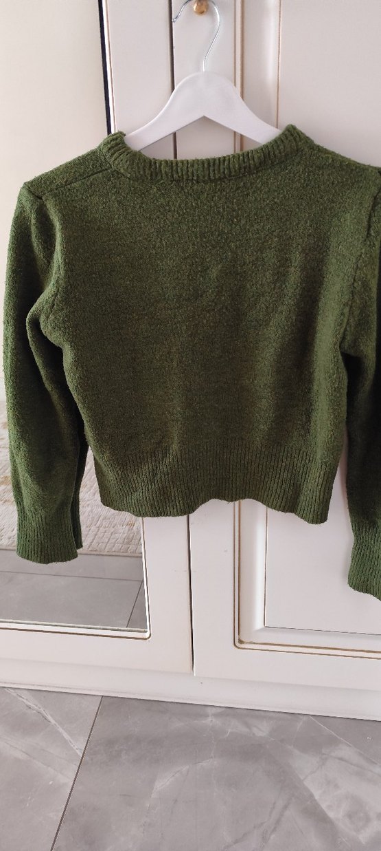 Kadın Yeşil Triko Bisiklet Yaka Kazak - Görsel 3