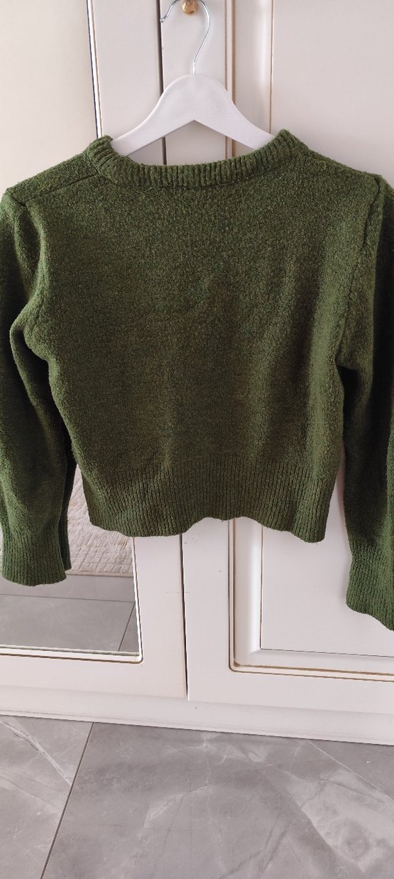 Kadın Yeşil Triko Bisiklet Yaka Kazak - Görsel 4