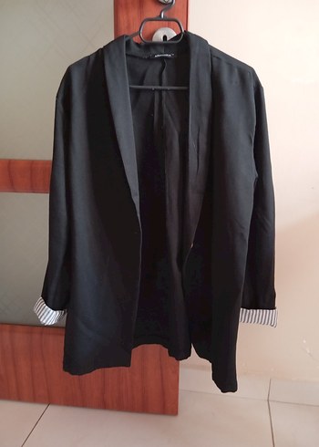 Diğer Düğmeli Siyah Kadın Midi Blazer