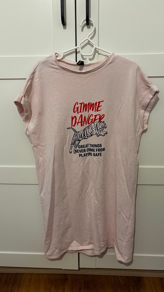 Pembe Baskılı elbise, kısa Kollu, Pamuk - Görsel 2