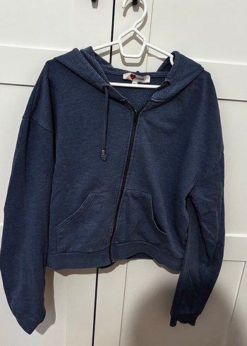 Kadın Mavi Kapüşonlu Salaş Sweatshirt - Görsel 3