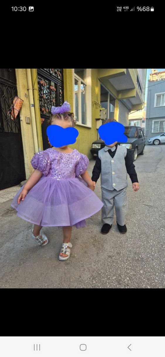 Lila Dantel Detaylı Klasik Kız Çocuk Elbisesi - Görsel 2