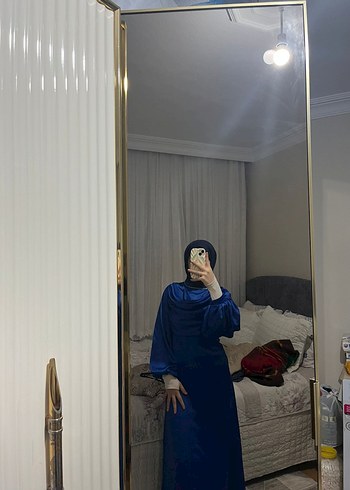 Kadın Mavi Saten Salaş Şal - Görsel 2