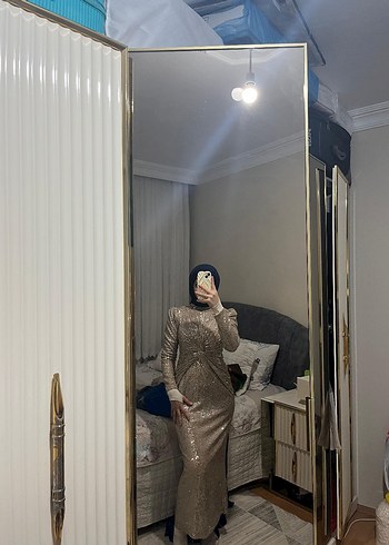 Yılan Desenli Gri Uzun Abiye Elbise - Görsel 2