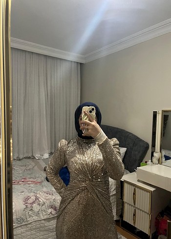 Yılan Desenli Gri Uzun Abiye Elbise - Görsel 3