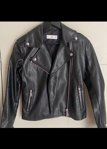 xs Beden siyah Renk Kadın Siyah Deri Biker Ceket mango 1 kere giyildi
