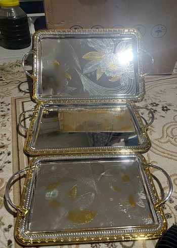 Karaca Gold desenli paslanmaz çelik tepsi seti 3 lü