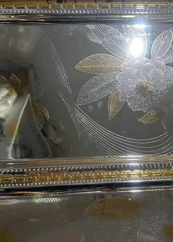 Gold desenli paslanmaz çelik tepsi seti 3 lü